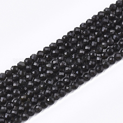 Natural Black Obsidian Beads Strands, Faceted, Round, 3mm, Hole: 0.8mm, about 139~142pcs/strand, 14.9 inch~15.3 inch