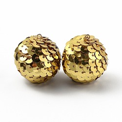 Блестящие блестящие пластиковые подвесные украшения, форма шара, темные золотарник, 30x29 мм, отверстие : 2 мм