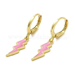 Blitz-Ohrringe aus echtem, 18 Karat vergoldetem Messing, mit Emaille, rosa, 29x5.5 mm