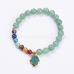 Bracelets à breloques en perles naturelles et synthétiques, avec des pendentifs en laiton, hamsa main / main de fatima / main de miriam, Bijoux chakra, 2 pouces ~ 2-1/8 pouces (52~54 mm)