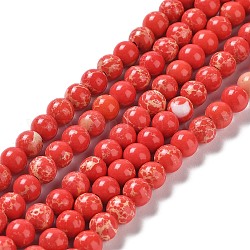 Brins de perles de jaspe impérial synthétiques, teinte, ronde, rouge, 6mm, Trou: 0.8mm, Environ 63 pcs/chapelet, 14.76 pouce (37.5 cm)