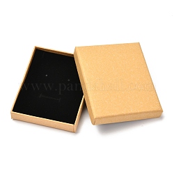 Boîte à bagues rectangle en papier kraft, couvercle à pression, avec un tapis d'éponge, Boîte à bijoux, or, 9.7x7.7x1.7 cm, Taille intérieure: 90x70 mm