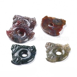 Chinese Style Natural Indian Agate Carved Pendants, Pi Xiu, 42.5~44.7x45.5~46.5x5~6.3mm, Hole: 1.8mm