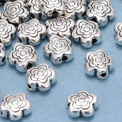 Perles en alliage de style tibétain, fleur, argent antique, sans plomb et sans cadmium, 6x6x3mm, Trou: 1mm
