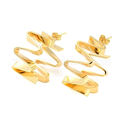 Rack Plating Brass Twist Wave Stud Earrings, Long-Lasting Plated, Cadmium Free & Lead Free, Real 18K Gold Plated, 26.5x14mm