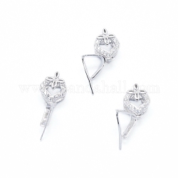 925 Sterling Silver Pendant Ice Pick Pinch Bails, with Clear Cubic Zirconia, Carved 925, Flat Round, Platinum, 16mm, Hole: 2x5mm, Pin: 0.6mm