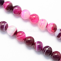 Round Natural Striped Agate/Banded Agate Stone Beads Strands, Dyed, Medium Violet Red, 6mm, Hole: 1.5mm, about 63pcs/strand, 15.7 inch