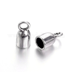Tibetan Style Alloy Cord Ends, Column, Cadmium Free & Nickel Free & Lead Free, Antique Silver, 17x8mm, Hole: 4mm