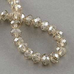 Electroplate Glass Bead Strands, Faceted Rondelle, Tan, 6x4mm, Hole: 1.5mm, about 100pcs/strand