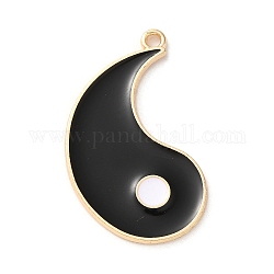 Colgantes de esmalte de aleación, encanto yin-yang, dorado, negro, 34x20x1.8mm, agujero: 1.8 mm