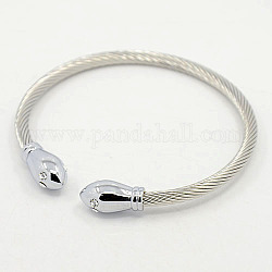 Bracelets de couple pour hommes à la mode, 304 bracelets corde de strass en acier inoxydable de manchette, avec des accessoires en métal en forme de larme, couleur inoxydable, 61mm