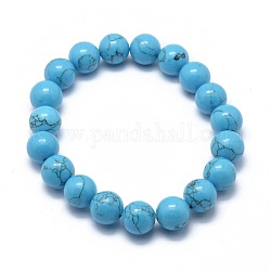 Bracciali elasticizzati in perle di diaspro turchese sintetico, tondo, 2 pollice ~ 2-1/8 pollici (5.2~5.5 cm), perline:10mm