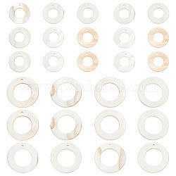 BENECREAT 60Pcs 2 Colors Natural Freshwater Shell Pendants, Ring Charms, Creamy White, 20~30x1.5~2mm, Hole: 1mm