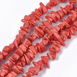 Perles de corail synthétiques, teinte, puce, rouge-orange, 6~18x6~12x2~8mm, Trou: 0.6mm