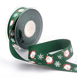 Polyester Ripsband, einseitig bedruckt, für Halloween-Geschenkverpackung, Partydekoration, Weihnachtsmann & Schneeflockenmuster, grün, 1 Zoll (25 mm), 100 Meter / Rolle (91.44 m / Rolle)