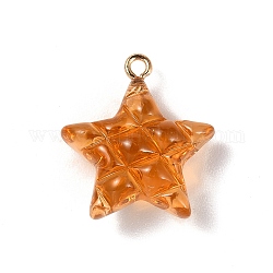 Pendentifs en résine transparente, Breloques étoile avec boucles en alliage doré clair., chocolat, 23x20.5x9.5mm, Trou: 2mm