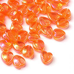 100pcs perles acryliques transparentes écologiques, teinte, couleur ab , cœur, rouge-orange, 8x8x3mm, Trou: 1.5mm