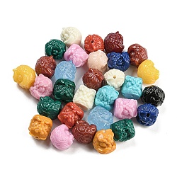 Resin Lion Head Beads, Mixed Color, 12.5x12x12mm, Hole: 2mm