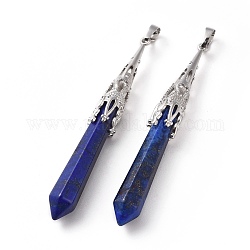Lapis naturale del Lazuli grandi pendenti, con accessori in ottone, proiettile, platino, 75~80x10~10.5mm, Foro: 5x7 mm