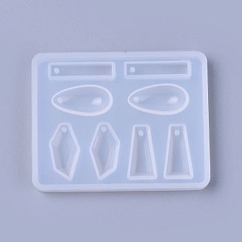 Pendant Silicone Molds, Resin Casting Molds, For UV Resin, Epoxy Resin Jewelry Making, teardrop, & Rectangle & Trapezoid & Polygon, White, 53x68x7mm, Hole: 2mm, Inner Diameter: 5~19x10~23mm