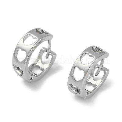 Полые латунные серьги-кольца в форме сердца EJEW-L292-014P-1