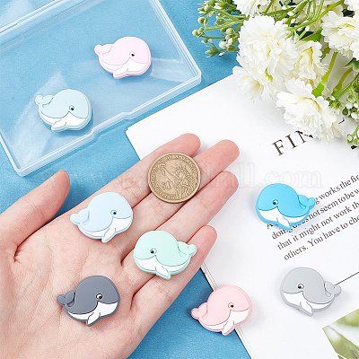 8 шт. 8-х цветные бусины из пищевого экологически чистого силикона в виде дельфина SIL-GO0001-10-1