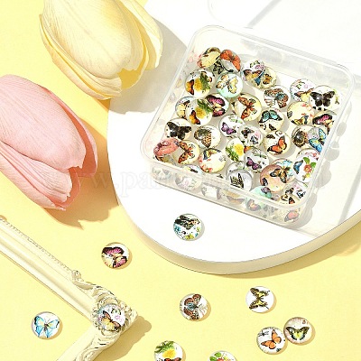 60шт полукруглые стеклянные кабошоны с бабочками GGLA-FS0001-16B-1