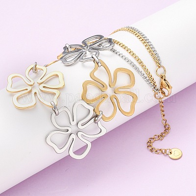 Двухцветные ожерелья-нагрудники с цветами из нержавеющей стали 304 для женщин NJEW-F361-01GP-1