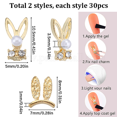 60 шт. 2 стиля кабошонов из стразов в виде кролика MRMJ-SC0001-16-1