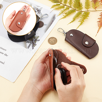 WADORN 3 Colors Leather Car Key Holder Bag, Leather Keychain Holder Soft  Leather Key Fob Case Cover with 6 Hooks Keyring Wallet Snap Closure Small