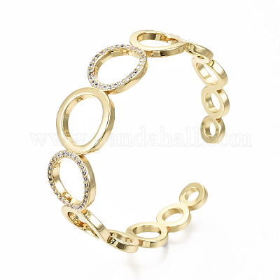 Браслеты-манжеты с прозрачным кубическим цирконием из латуни с микропаве BJEW-S142-016-NF-1