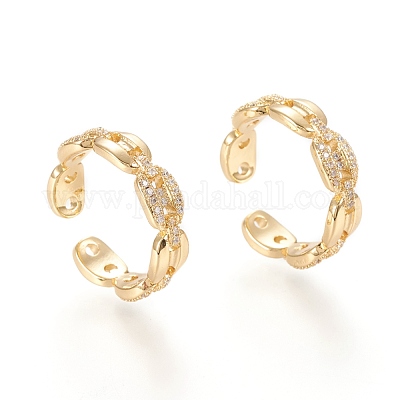 Регулируемые латунные кольца микро манжеты из прозрачного циркония RJEW-M133-09G-1