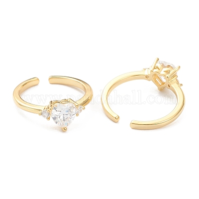 Регулируемые латунные кольца микро манжеты из прозрачного циркония RJEW-F113-03G-1