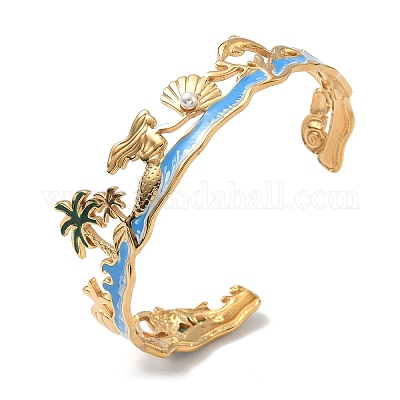 Браслеты-манжеты из нержавеющей стали 304 с эмалированным покрытием для женщин BJEW-A053-01G-1