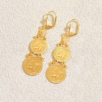 Латунные плоские круглые серьги-кольца с человеческим узором GQ7653-2-1