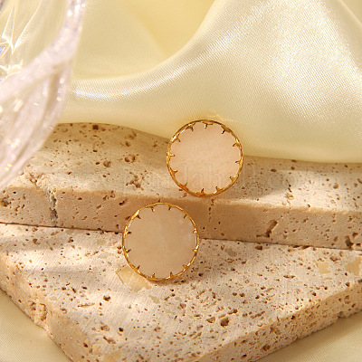 Комплект из плоских круглых колец-манжет и серег-гвоздиков из натурального розового кварца MO9107-1-1