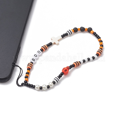 Мобильные ремни из стеклянных бус на Хэллоуин HJEW-TA00004-1