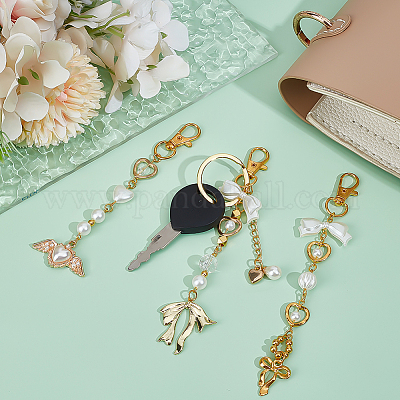 Брелок из цинкового сплава с имитацией акрила и жемчуга KEYC-WH0030-67-1