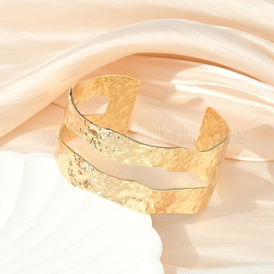 Латунный браслет с открытой манжетой для женщин BJEW-A137-01G-1