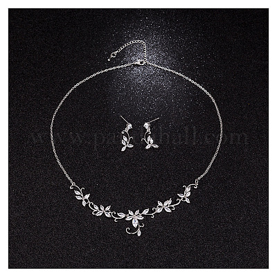 Комплекты серег и ожерелий из латуни с микропаве из прозрачных кубических цирконий FS-WG00B63-01-1