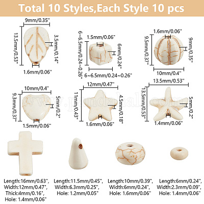 100 шт. 10 вида бусин из синтетического говлита G-GO0001-20-1