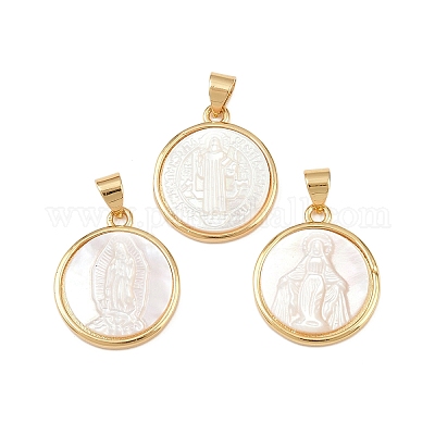 Плоские круглые подвески из натуральной белой ракушки KK-F919-42C-G-1