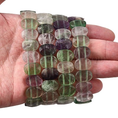 Эластичный браслет из овальных бусин из натурального флюорита G-E010-01S-1