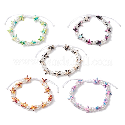 Браслеты из бисера и бусин для женщин из искусственного бисера и искусственного жемчуга из окрашенной синтетической бирюзы и АБС-пластика BJEW-JB11906-1