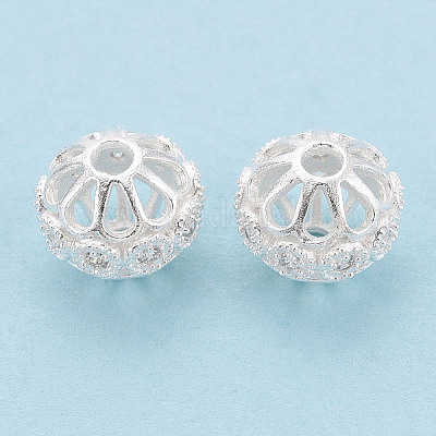 925 полая бусина из стерлингового серебра с микропаве из прозрачного кубического циркония STER-T008-38S-1