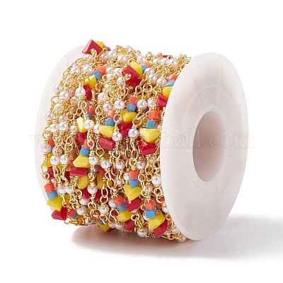 Цепочки ccb с искусственным жемчугом и стеклянными бусинами CHC-P009-13G-1