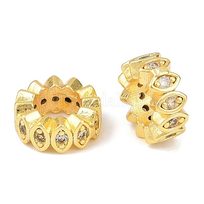Плоские круглые латунные микропаве прозрачные кубические циркониевые европейские бусины&nbsp;KK-C142-04A-G-1