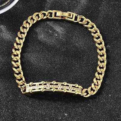 Браслеты из латунных прямоугольных звеньев с микропаве из прозрачного кубического циркония BJEW-F498-01A-G-1