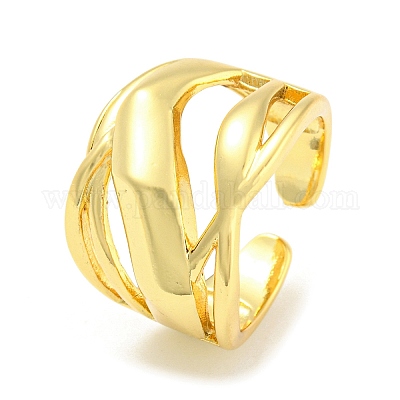 Латунные полые открытые манжеты с покрытием стойки RJEW-Q784-01G-1