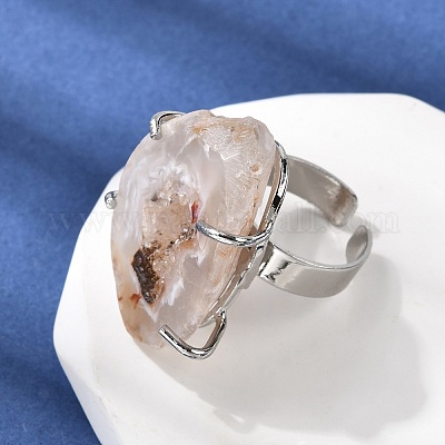 Открытые кольца-манжеты из натурального друзового агата RJEW-A084-02P-1